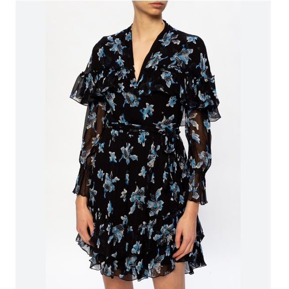 DVF Martina Long Sleeve Ruffle Wrap Dress Floral Orchid Rain Size XS - Picture 3 of 8